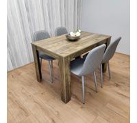Kosy Koala Rustic Effect Wood Dining Table Set With 4 Grey Gem Pattern Chairs Dining Room Furniture