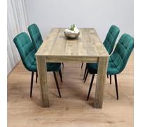 Kosy Koala Rustic Effect Wood Dining Table Set With 4 Grey Velvet Chairs Modern Dining Room Furniture