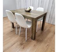 Kosy Koala Rustic Effect Wooden Dining Table Set With 4 White Gem Pattern Chairs Dining Room Furniture