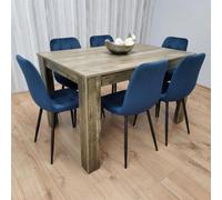 Kosy Koala Rustic Wooden Dining Table Set With 6 Blue Chairs Modern Dining Furniture