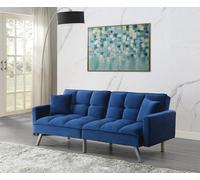 Kosy Koala Sofa Bed 2 Seater Blue Velvet Click Clack Sofa Settee Recliner Couch With Metal Legs 2 Pillows