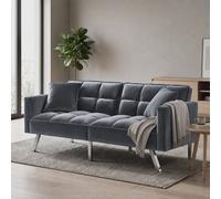 Kosy Koala Sofa Bed 2 Seater Grey Velvet Click Clack Sofa Settee Recliner Couch With Metal Legs With 2 Pillows Grey