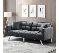 Kosy Koala Sofa Bed 2 Seater Grey Velvet Click Clack Sofa Settee Recliner Couch With Metal Legs With 2 Pillows