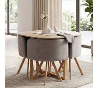 Kosy Koala Space Saving Dining Table With 4 Velvet Chairs Set, Furniture In Brown Brown