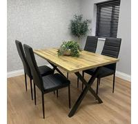 Kosy Koala Stone Effect Dining Table Set With 4 Black Faux Leather Chairs Dining Room Furniture