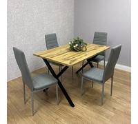 Kosy Koala Stone Effect Dining Table Set With 4 Grey Faux Leather Chairs Dining Room Furniture