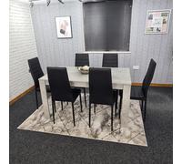 Kosy Koala Stone Grey Effect Dining Table Set With 6 Black Chairs Stylish Dining Room Furniture Set