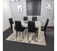 KOSY KOALA Stone Grey Effect Dining Table Set with 6 Black Chairs Stylish Dining Room Furniture Set KOSY KOALA Grey