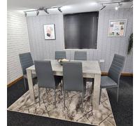 Kosy Koala Stone Grey Effect Dining Table Set With 6 Grey Chairs Stylish Dining Room Furniture Set Grey One Size