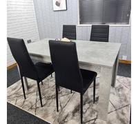 Kosy Koala Stone Grey Effect Dining Table With 4 Black Faux Leather Chairs Stylish Dining Room Set