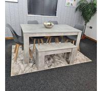 Kosy Koala Stone Grey Effect Dining Table With Bench And 4 Grey Plastic Chairs Dining Room Furniture Set In Brown