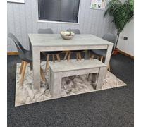 Kosy Koala Stone Grey Effect Dining Table With Bench And 4 Grey Plastic Chairs Dining Room Furniture Set