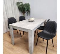 Kosy Koala Stone Grey Effect Wood Dining Table Set With 4 Black Gem Pattern Chairs Dining Room Furniture