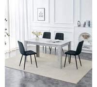 Kosy Koala Stone Grey Effect Wood Dining Table Set With 4 Black Velvet Chairs Modern Dining Room Furniture