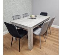 KOSY KOALA Stone Grey Effect Wood Dining Table Set With 6 Mixed Velvet Chairs Dining Room Furniture KOSY KOALA Grey