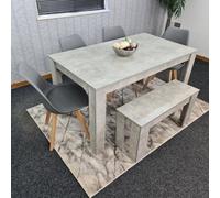 Kosy Koala Stone Grey Effect Wood Dining Table Set With Bench And 4 Grey Plastic Chairs Modern Dining Room Furniture