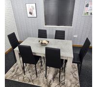 Kosy Koala Stone Grey Effect Wooden Dining Table Set With 6 Black Chairs Dining Room Furniture