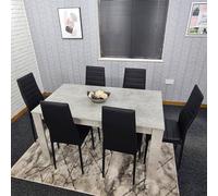 Kosy Koala Stone Grey Effect Wooden Dining Table Set With 6 Black Chairs Dining Room Furniture In Brown Brown