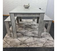 Grey Kitchen Dining Table and 2 Benches - Grey