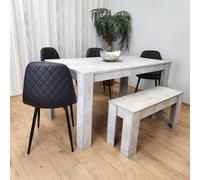 Kosy Koala Dining Table and 4 Chairs With Bench Stone Grey Effect Wood Table 4 Black Leather Chairs Dining Room, Multi