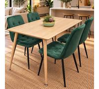 KOSY KOALA Table Set with 4 Green Velvet Chairs Kitchen Dining Furniture Set in Beige | Size: 120cm x 70cm
