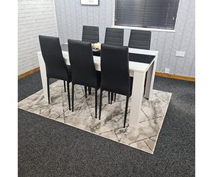 KOSY KOALA White and black wood kitchen dining Table with 6 black Faux Leather chairs high glossy wood dining set (White table with 6 black chairs)