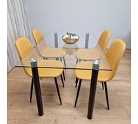 KOSY KOALA White Clear Glass Dining Table with 4 Chairs, Dining Furniture | Size: 140cm x 80cm