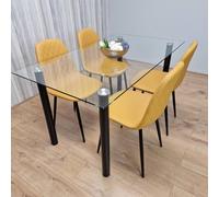 Kosy Koala White Clear Glass Dining Table With 4 Mustard Chairs Dining Room Furniture In Brown Brown
