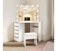 Kosy Koala White Corner Dressing Table With 3 Mirrors Stool Led Bulbs 5 Drawers Makeup Vanity Table Bedroom Furniture