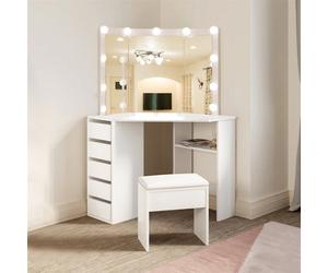 Kosy Koala White Corner Dressing Table With 3 Mirrors Stool Led Bulbs 5 Drawers Makeup Vanity Table Bedroom Furniture