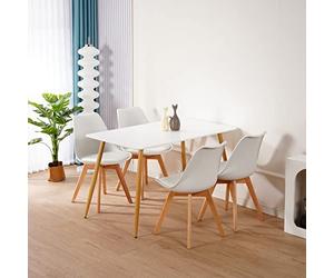 KOSY KOALA White Wood Style rectangular wooden Dining Table and 4 Chairs Set for Office Lounge Dining Kitchen (White table with 4 white chairs)