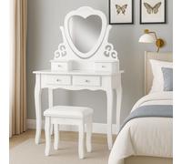 KOSY KOALA Women's Dressing Table With Mirror Stool Vanity Dresser Bedroom White Love Heart Furniture KOSY KOALA White
