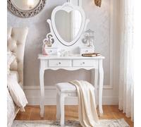 KOSY KOALA Women's Dressing Table With Mirror Stool Vanity Dresser Bedroom White Love Heart Furniture
