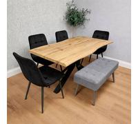 Kosy Koala Wood Dining Set With Velvet Chairs & Grey Velvet Bench In Black Black