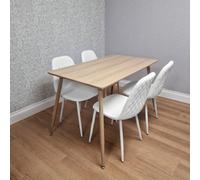 Kosy Koala Wood Dining Table Set With 4 White Faux Leather Gem Pattern Chairs Kitchen Dining Furniture