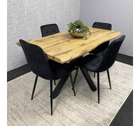 Kosy Koala Wooden Brown Dining Table With 4 Black Velvet Chairs, Furniture Brown One Size