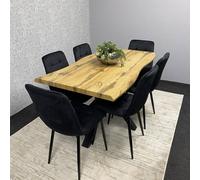 Kosy Koala Wooden Brown Dining Table With 6 Black Velvet Chairs, Furniture Brown One Size