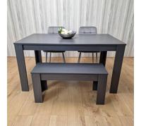 Kosy Koala Wooden Dark Grey Arrow Design Dining Set With Velvet Chairs & Bench Dark Grey One Size