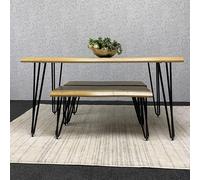 Kosy Koala Wooden Dining Table And 2 Benches Set With Metal Hairpin Legs For Dining Room, Work, Or Study In Brown Brown One Size