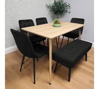 Kosy Koala Wooden Dining Table Set With 4 Black Velvet Chairs And 1 Bench Set Black