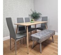 Kosy Koala Wooden Dining Table Set With 4 Grey Metal Chairs And 1 Matching Bench In Brown Brown
