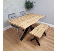 Kosy Koala Wooden Dining Table With 2 Grey Velvet Chairs And Bench - Dining Kitchen Room Furniture In Brown Brown