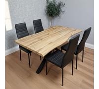 KOSY KOALA Wooden Dining Table with 4 Black Leather Chairs - Dining Kitchen Room Furniture in Brown KOSY KOALA Brown