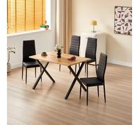 KOSY KOALA Wooden Dining Table with 4 Black Leather Chairs - Dining Kitchen Room Furniture in Brown KOSY KOALA Brown