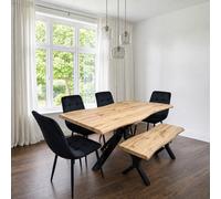 Kosy Koala Wooden Dining Table With Bench And 4 Black Velvet Chairs, Stylish Dining Room Furniture