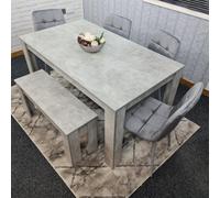 Kosy Koala Wooden Grey Dining Table Set With 4 Grey Velvet Chairs And 1 Bench Dining Room Furniture