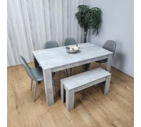 KOSY KOALA Wooden Grey Dining Table Set with Bench & 4 Grey Chairs Modern Rectangle Dining Room Furniture KOSY KOALA Grey