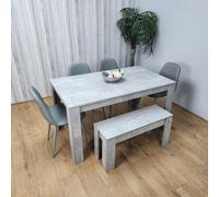 Kosy Koala Wooden Grey Dining Table Set With Bench And 4 Grey Chairs Modern Rectangle Dining Room Furniture