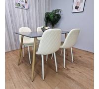 Kosy Koala Wooden Rectangle Dining Table Set Grey Table with 4 Cream Gem Patterned Chairs, Multi