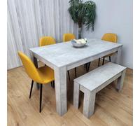 Kosy Koala Wooden Rectangle Dining Table Set With 4 Mustard Chairs And Wooden Bench Dining Furniture Set